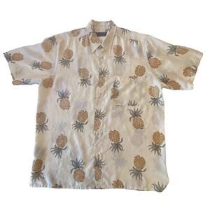 Retro Andrew Fezza Men's Medium Shirt Hawaiian Pineapple 100% Silk Lightweight